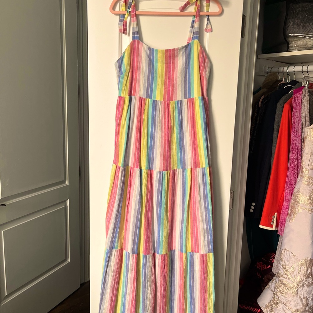 Draper James RSVP Maxi Dress Women's Size XL Rainbow Stripe Tie Strap - Picture 5 of 8
